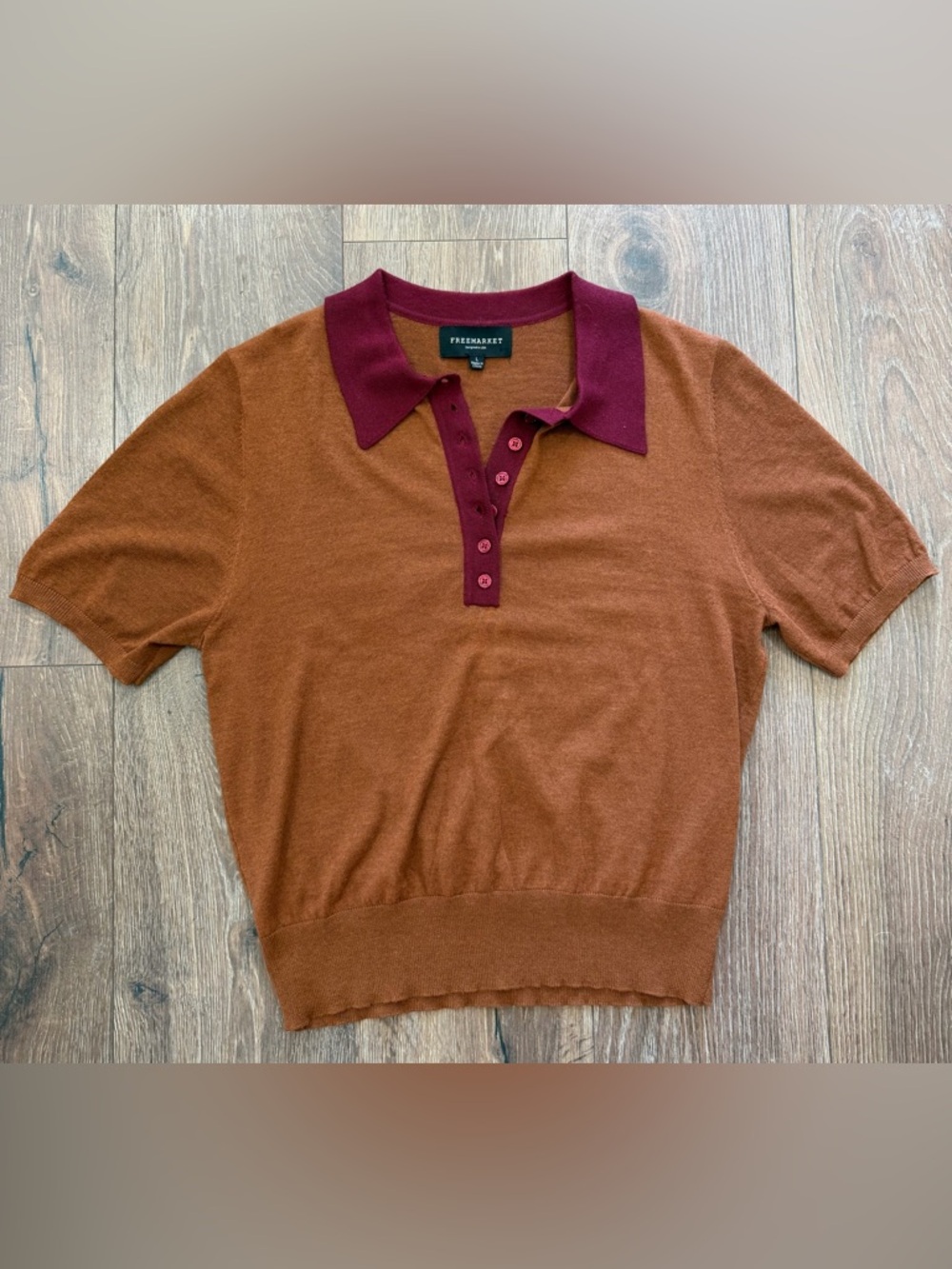 Freemarket Rust and Burgundy Short-Sleeve Lightweight Knit Polo Sweater Large